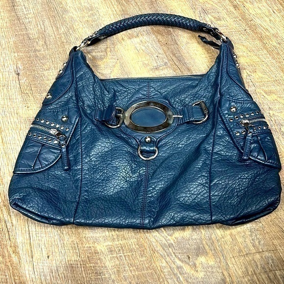 Black rivet, dark blue purse with silver accents - Picture 1 of 3